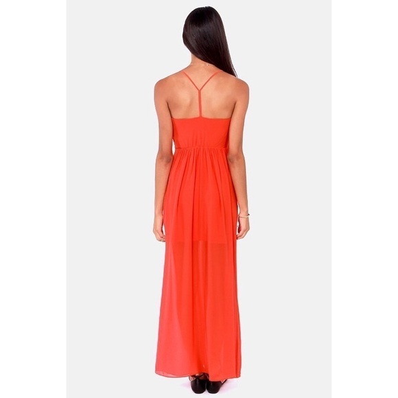 💕Lulu's💕 Pleats Don't Leave Red Coral Maxi Dress - Picture 3 of 12